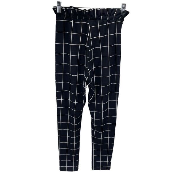 Day & Night paper bag waist Pull On Pants Windowpane Stretch Black White Small - Picture 4 of 9